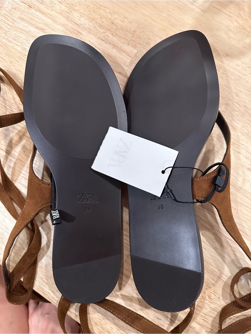 Zara Tan Suede Wrap-Ankle Thong Sandals - Picture 6 of 7